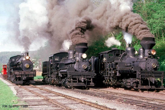 three locomotives 'race' in